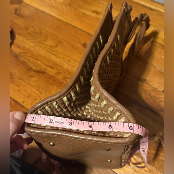 Jack Rogers Brown Woven Leather Tote Bag Braided Handles Medium Handbag - Picture 11 of 15